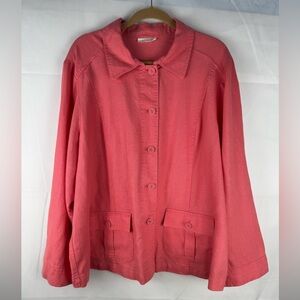 Charter Club Luxury Linen Button Up Jacket Size 18/20 Coral Pink - Read